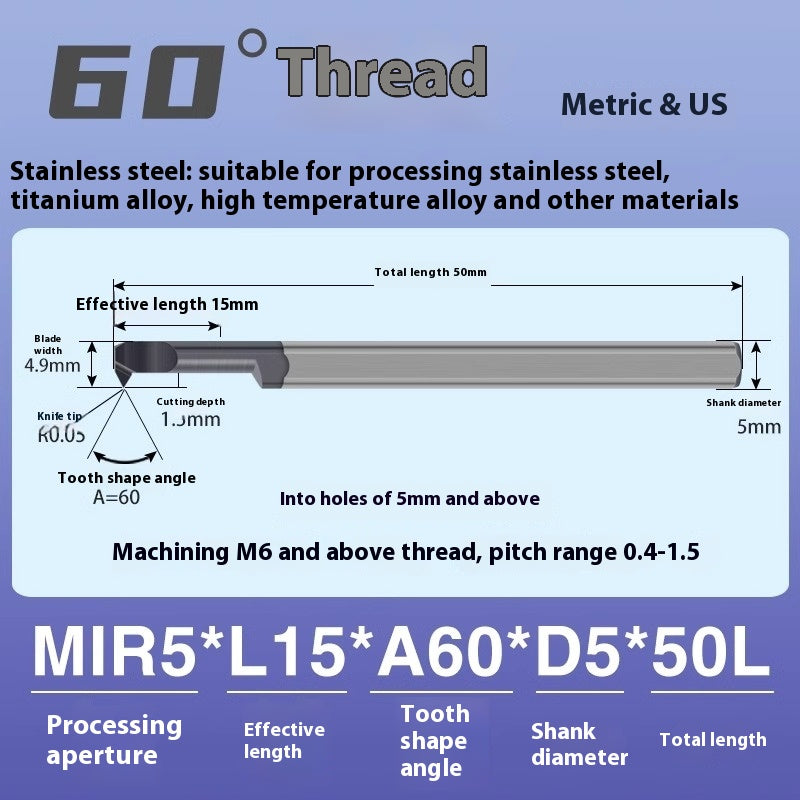 1124-MIR Integral Tungsten Carbide Inserts for Stainless Steel Small Bore Threaded Tools Small Threaded Turning Tools Shandong Denso Pricision Tools Co.,Ltd.